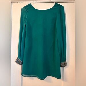 Guess by Marciano Teal 100% Silk Blouse XS | Beaded Cuff Detail